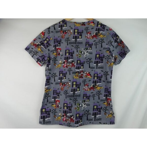 Disney Halloween Scrub Top Size XS Mickey Minnie Goofy Trick or Treating Shirt - Picture 6 of 7
